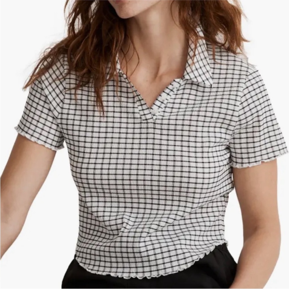 Madewell Crinkle Polo Crop Tee Shirt